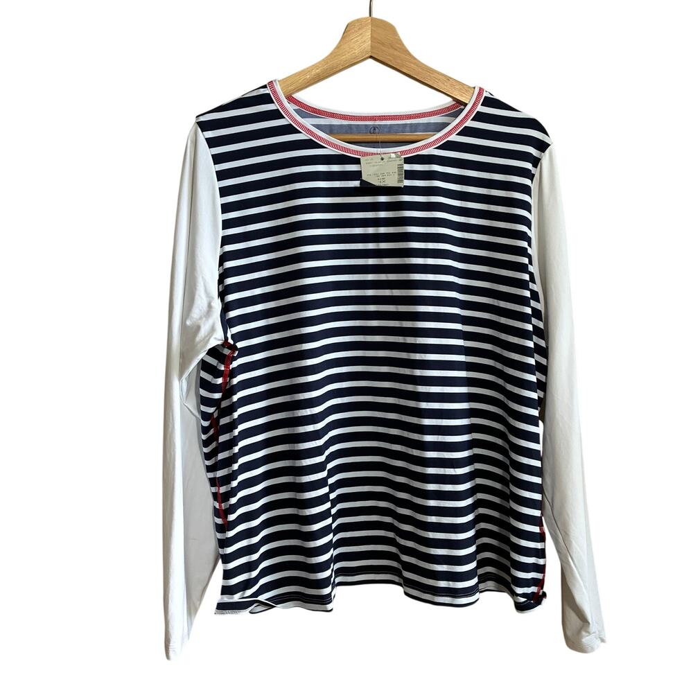 NWT Lands' End black white striped crew swim tee women's 16W modest long sleeved